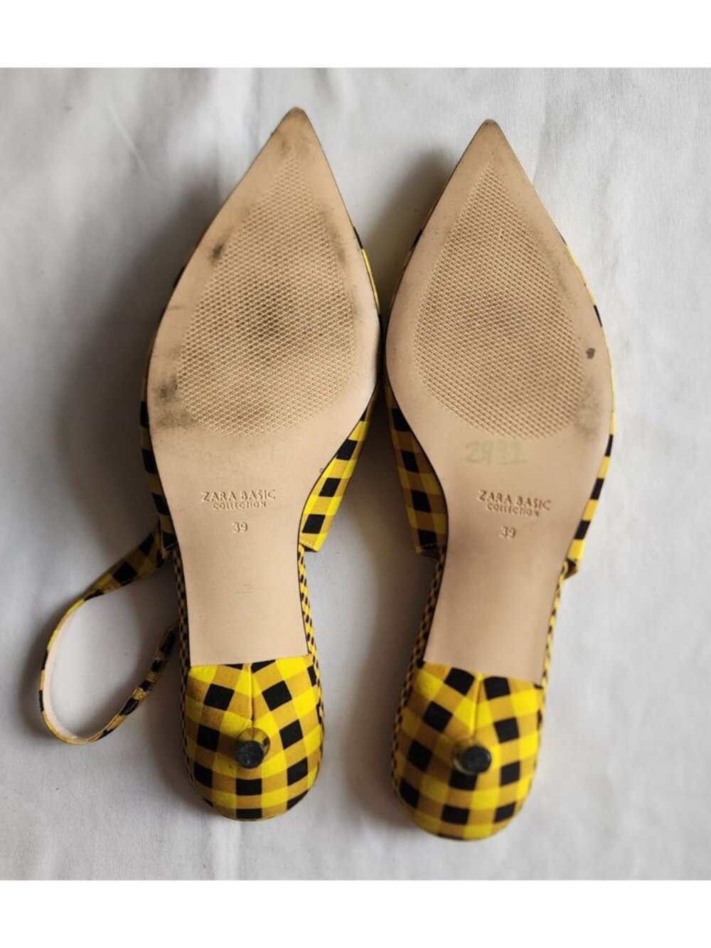 ZARA Women's Yellow/Black Gingham Slingback Pointed Toe Sandals Size 39 - Picture 8 of 11